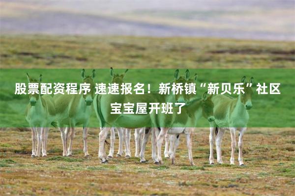 股票配资程序 速速报名！新桥镇“新贝乐”社区宝宝屋开班了